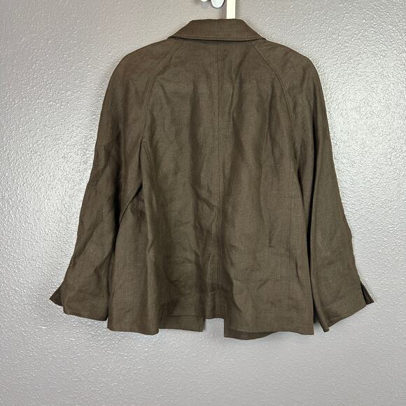 TALBOTS Large Irish Linen Chocolate Brown Open Front Cropped Jacket Cardigan - Picture 4 of 6